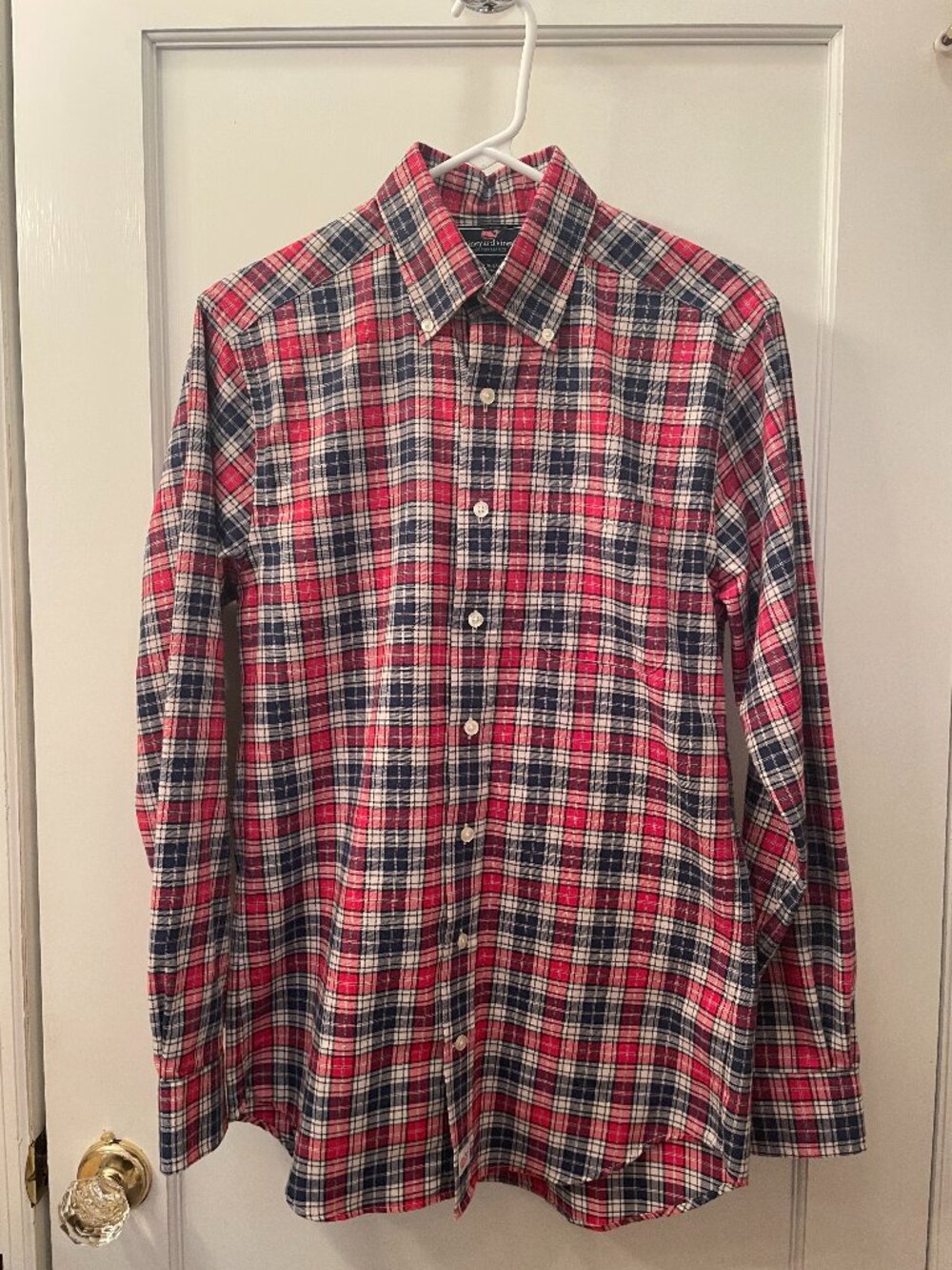Vineyard Vines Slim Fit Murray Shirt Small Red/Blue Plaid Long Sleeve